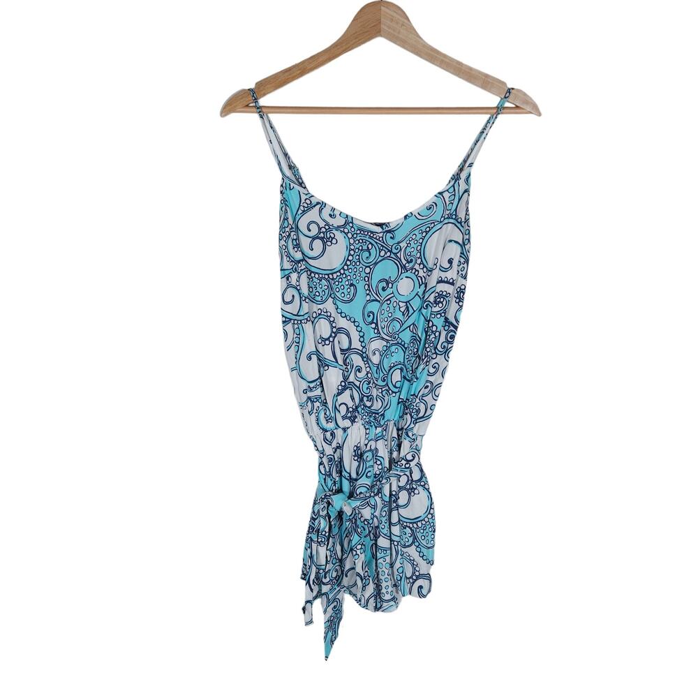Lilly Pulitzer Deanna Romper Short XS Blue Paisley Printed Scoop Neck Tie Waist
